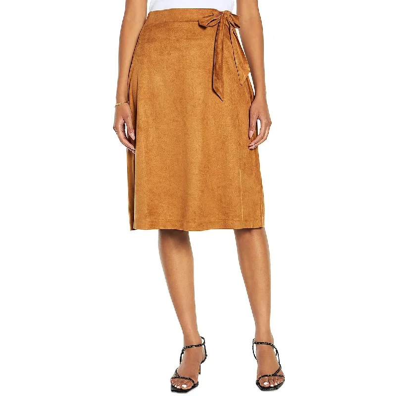 Three Dots Womens Sofia Faux Suede Knee Length Midi Skirt